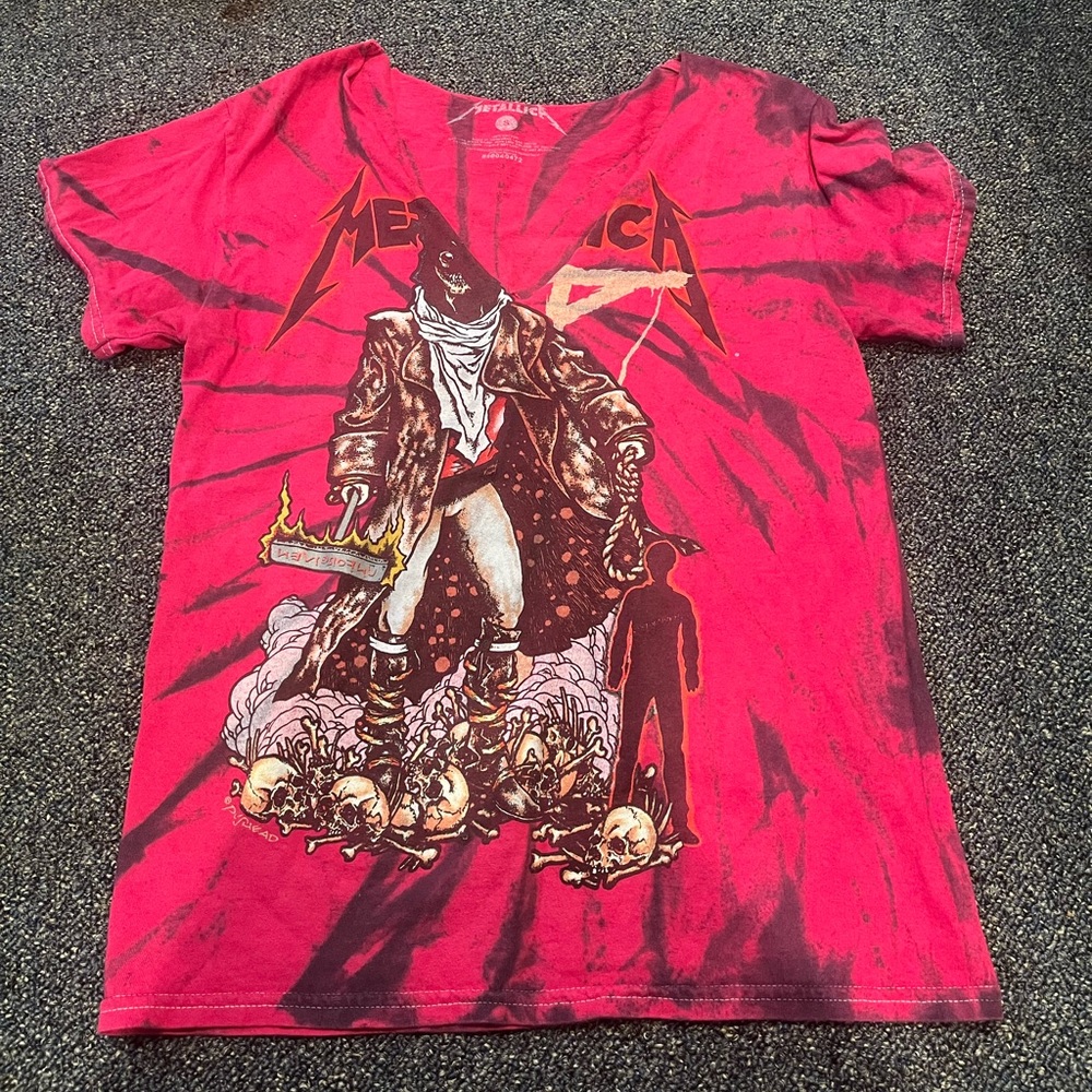 Tie dye pink Metallica v neck top